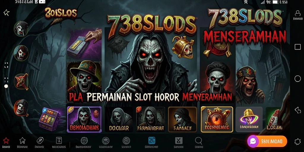 Screenshot gameplay <strong>738SLOTS</strong> menunjukkan suasana horor yang menegangkan.