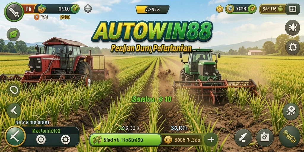 Screenshot utama AUTOWIN88 menunjukkan pemain yang sedang bercocok tanam dengan layout yang indah.