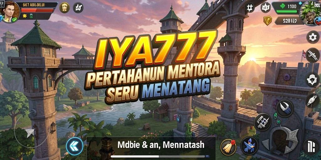 Screenshot gameplay IYA777 menunjukkan menara yang strategis dan serangan musuh.