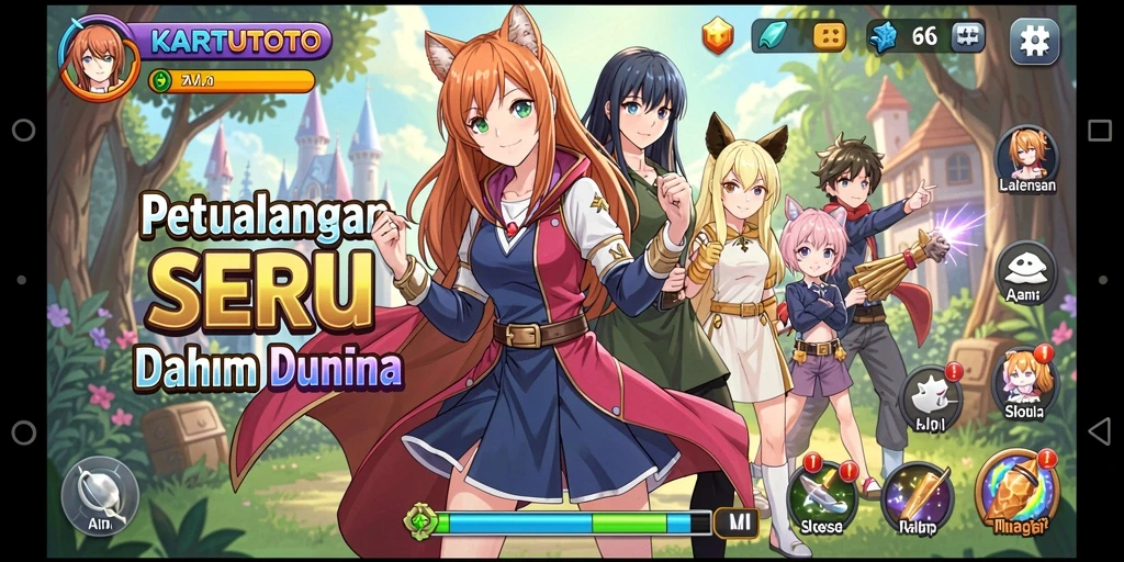 Screenshot gameplay KARTUTOTO yang menampilkan aksi karakter Anime.