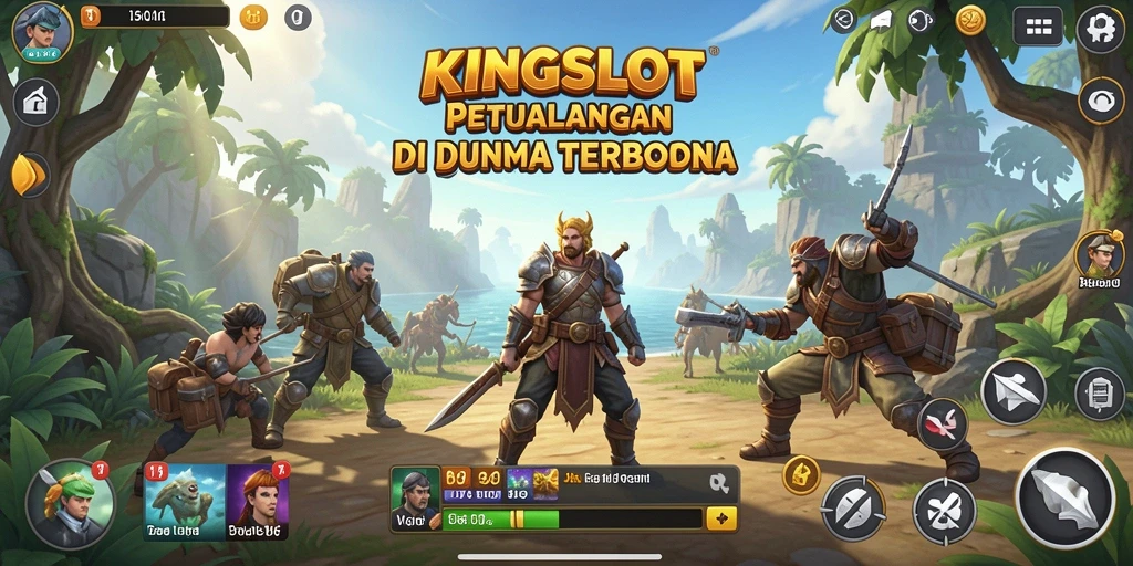 Tangkapan layar menarik dari gameplay <strong>KINGSLOT</strong> yang menunjukkan eksplorasi dunia terbuka.