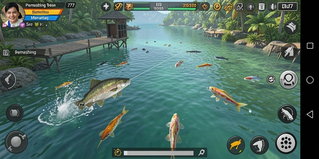 Tampilan gameplay L777 yang menarik saat memancing ikan.
