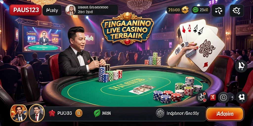 Screenshot PAUS123 menampilkan dealer langsung dan suasana permainan kasino yang autentik.