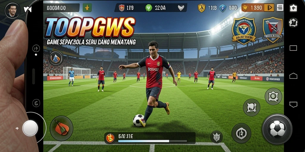 Tampilan permainan TOOPGWS dengan aksi sepak bola yang spektakuler.